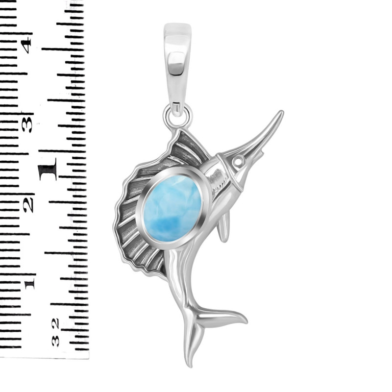 Larimar & White Topaz Sail Fish Pendant LAR-RUP-25.
