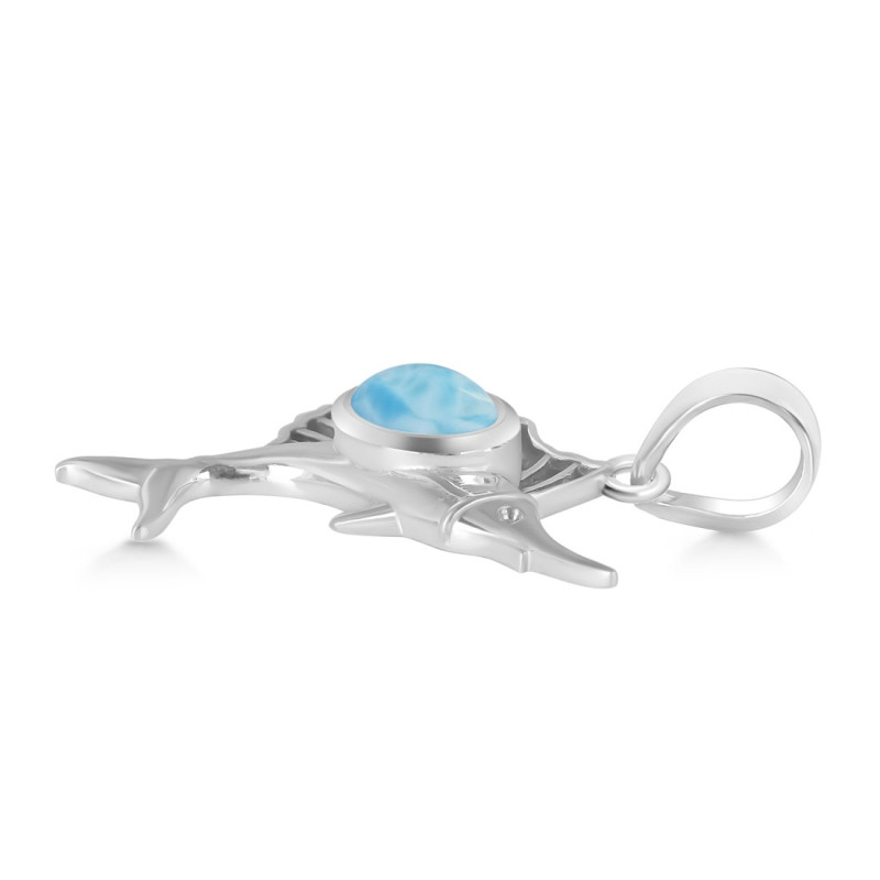 Larimar & White Topaz Sail Fish Pendant