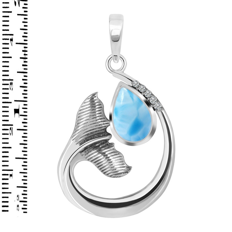 Larimar & White Topaz Whale Tail Pendant LAR-RUP-28.