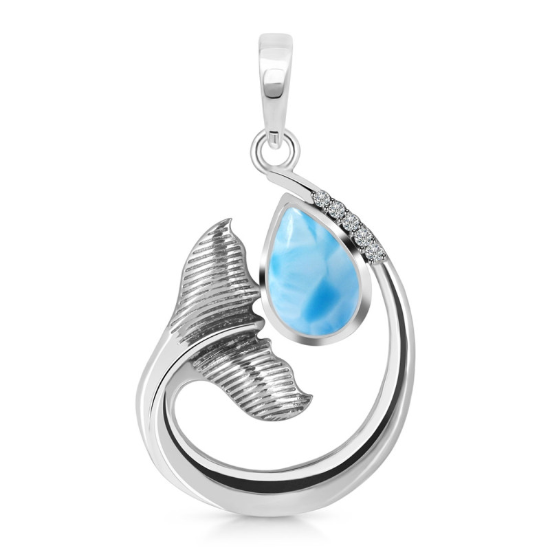 Larimar & White Topaz Whale Tail Pendant LAR-RUP-28.