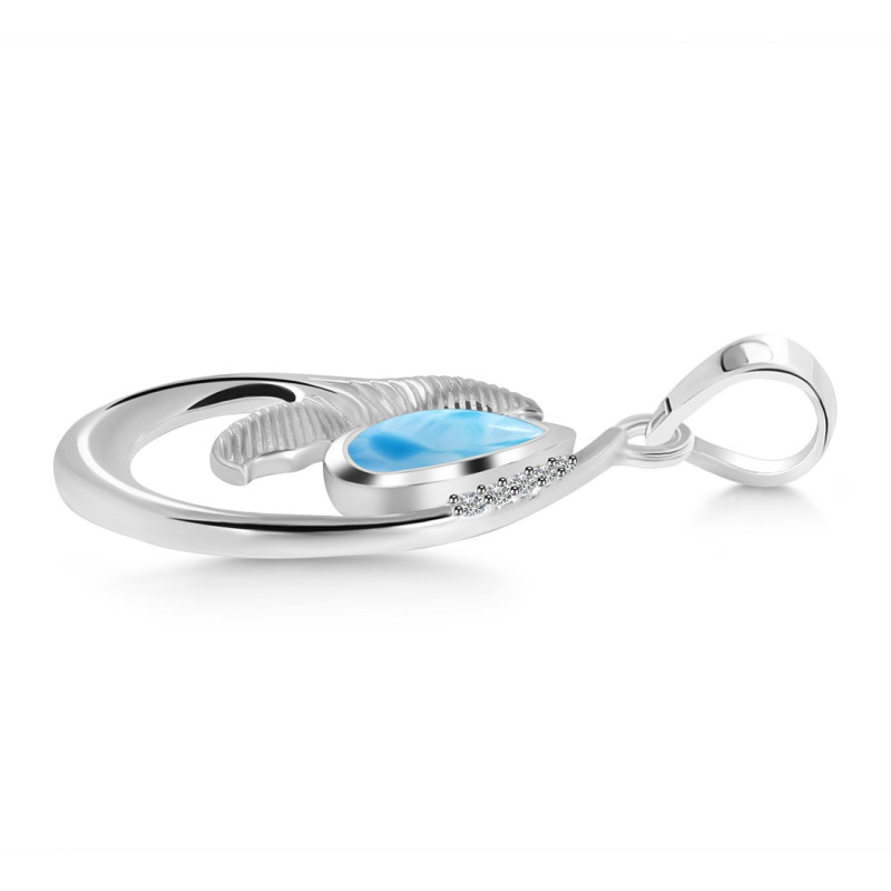 Larimar & White Topaz Whale Tail Pendant