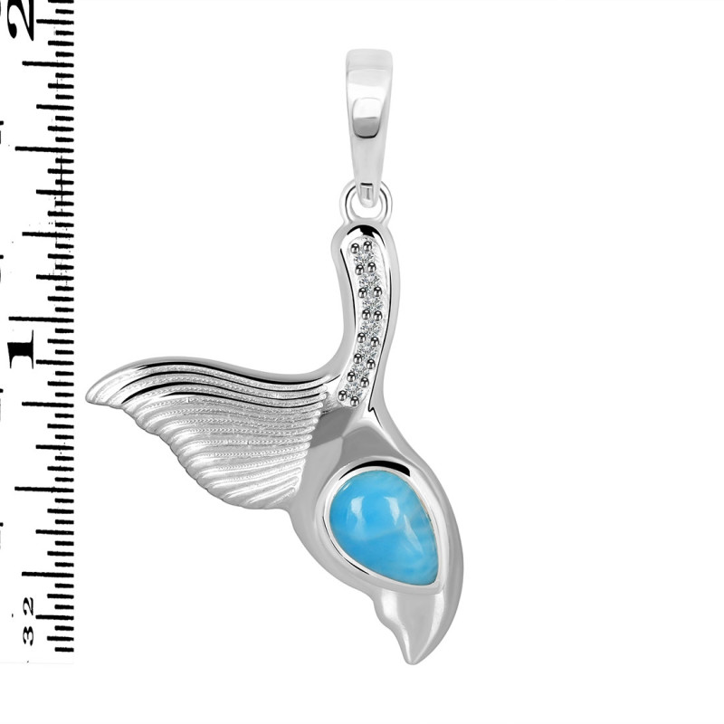 Larimar & White Topaz Whale Tail Pendant LAR-RUP-30.