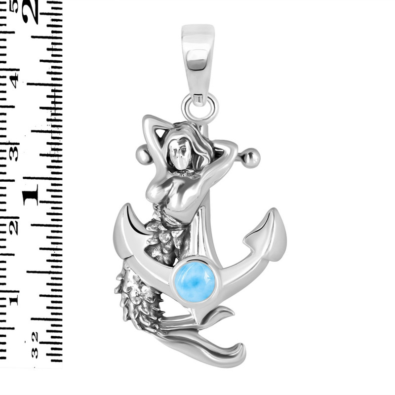 Larimar Mermaid & Anchor Pendant LAR-RUP-9.