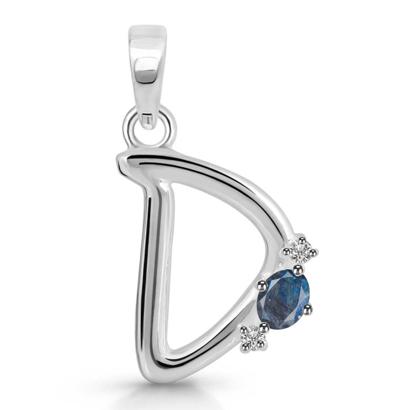Labradorite & White Topaz Alphabet D Pendant LBD-RDA-4.