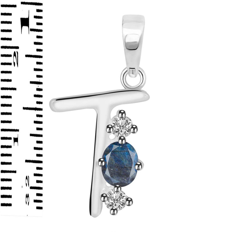 Labradorite & White Topaz Alphabet T Pendant LBD-RDA-72.