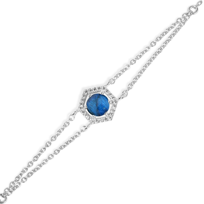 Labradorite & White Topaz Bracelet With Adjustable Camera Lock