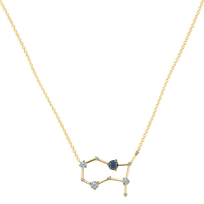 Gemini Zodiac Star Constellation Labradorite & White Topaz Necklace LBD-RDN-490.