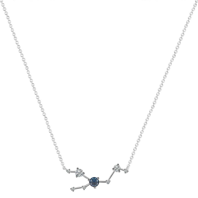 Taurus Zodiac Star Constellation Labradorite & White Topaz Necklace LBD-RDN-492.