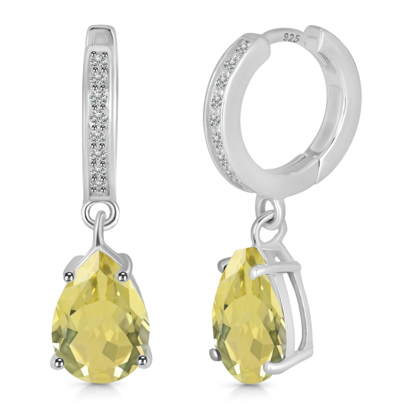 Lemon Quartz & White Topaz Hoop Earring
