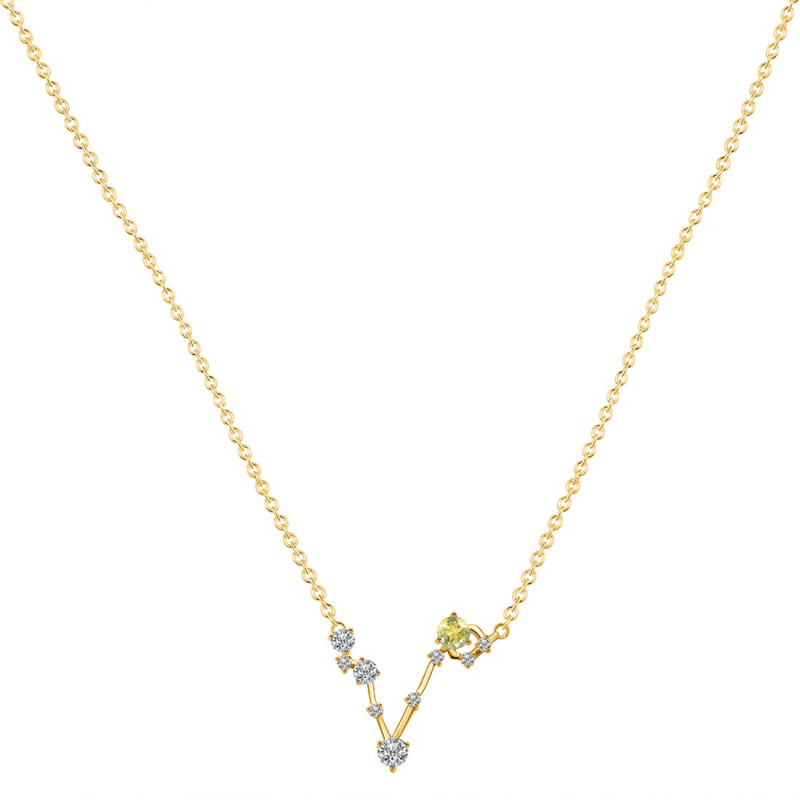 Pisces Zodiac Star Constellation Lemon Quartz & White Topaz Necklace LEM-RDN-387.