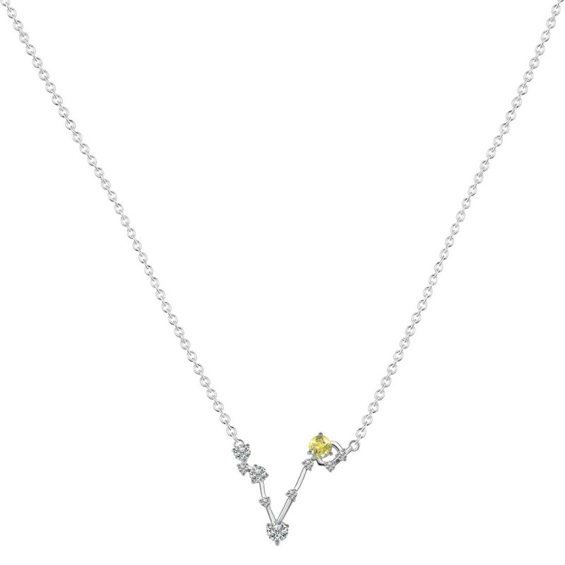 Pisces Zodiac Star Constellation Lemon Quartz & White Topaz Necklace LEM-RDN-387.