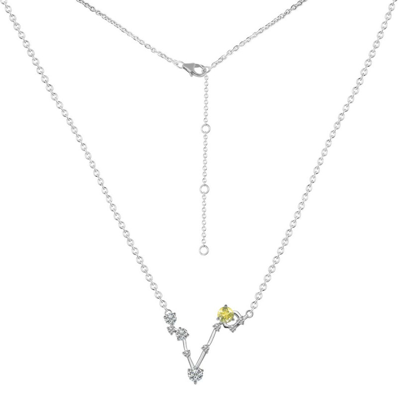 Pisces Zodiac Star Constellation Lemon Quartz & White Topaz Necklace