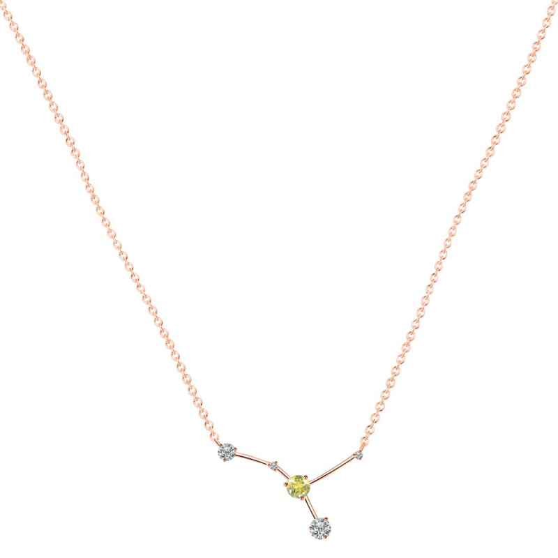 cancer Zodiac Star Constellation Lemon Quartz & White Topaz Necklace LEM-RDN-486.