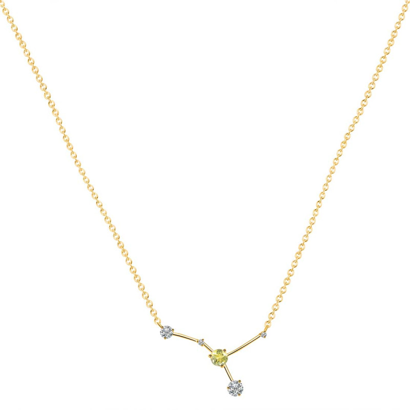 cancer Zodiac Star Constellation Lemon Quartz & White Topaz Necklace LEM-RDN-486.