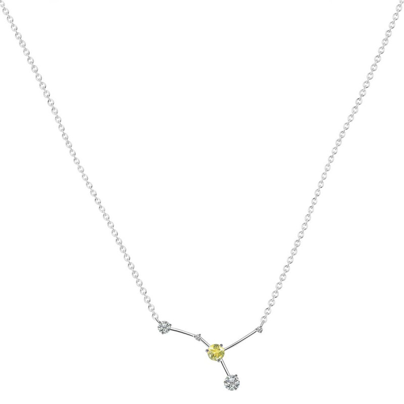 cancer Zodiac Star Constellation Lemon Quartz & White Topaz Necklace LEM-RDN-486.