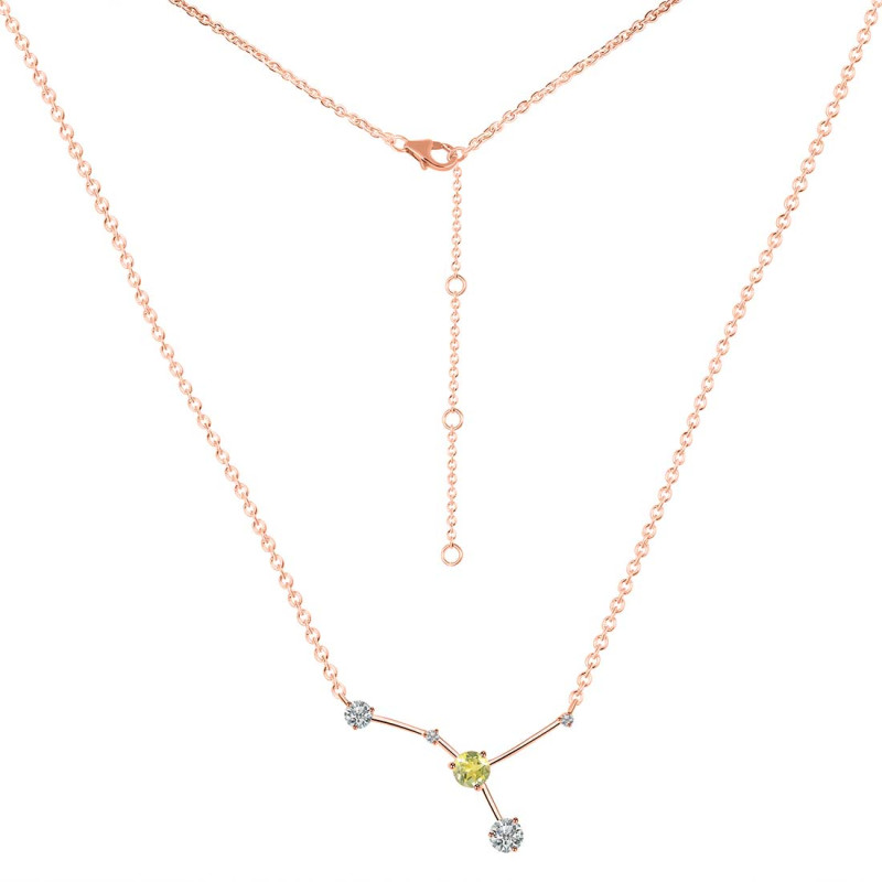 cancer Zodiac Star Constellation Lemon Quartz & White Topaz Necklace LEM-RDN-486.