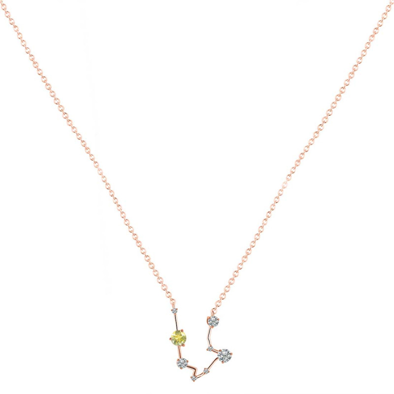 Aquarius Zodiac Star Constellation Lemon Quartz & White Topaz Necklace LEM-RDN-487.