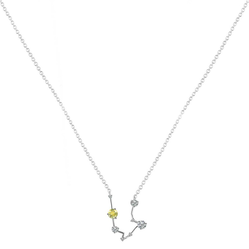 Aquarius Zodiac Star Constellation Lemon Quartz & White Topaz Necklace LEM-RDN-487.