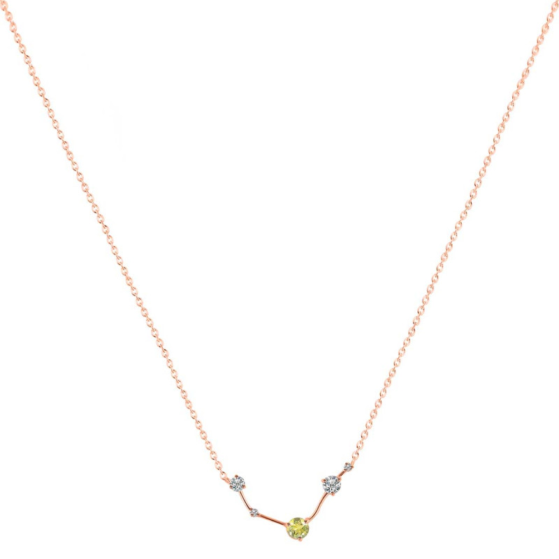Aries Zodiac Star Constellation Lemon Quartz & White Topaz Necklace LEM-RDN-488.