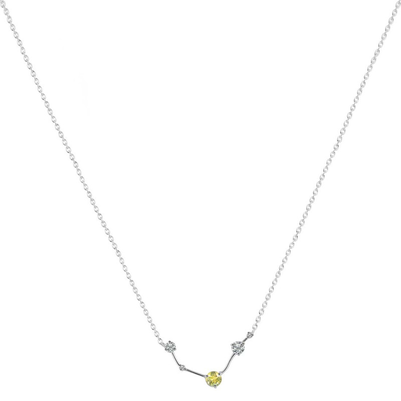 Aries Zodiac Star Constellation Lemon Quartz & White Topaz Necklace LEM-RDN-488.