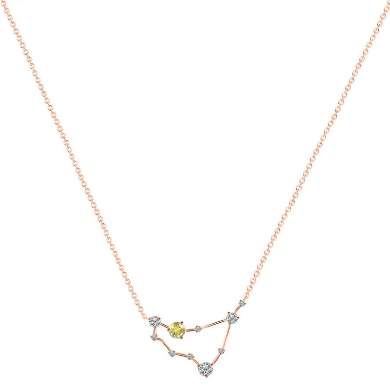 Capricorn Zodiac Star Constellation Lemon Quartz & White Topaz Necklace LEM-RDN-489.