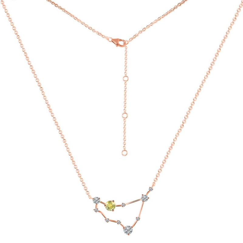 Capricorn Zodiac Star Constellation Lemon Quartz & White Topaz Necklace LEM-RDN-489.
