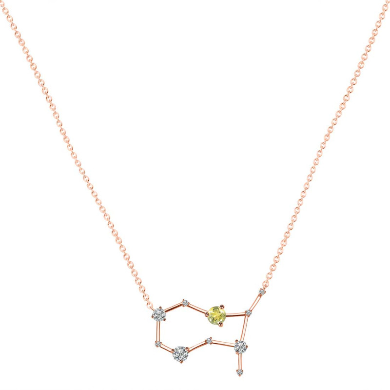 Gemini Zodiac Star Constellation Lemon Quartz & White Topaz Necklace LEM-RDN-490.