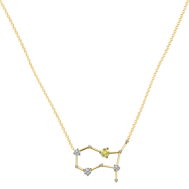Gemini Zodiac Star Constellation Lemon Quartz & White Topaz Necklace LEM-RDN-490.