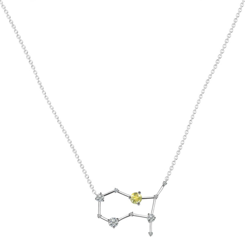 Gemini Zodiac Star Constellation Lemon Quartz & White Topaz Necklace LEM-RDN-490.
