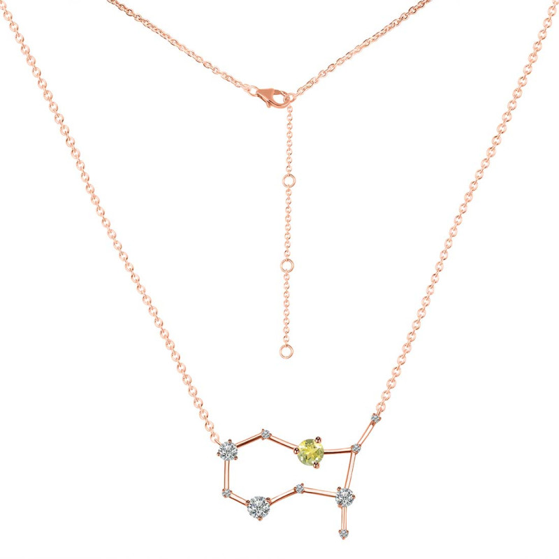 Gemini Zodiac Star Constellation Lemon Quartz & White Topaz Necklace LEM-RDN-490.