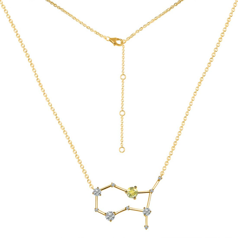 Gemini Zodiac Star Constellation Lemon Quartz & White Topaz Necklace LEM-RDN-490.