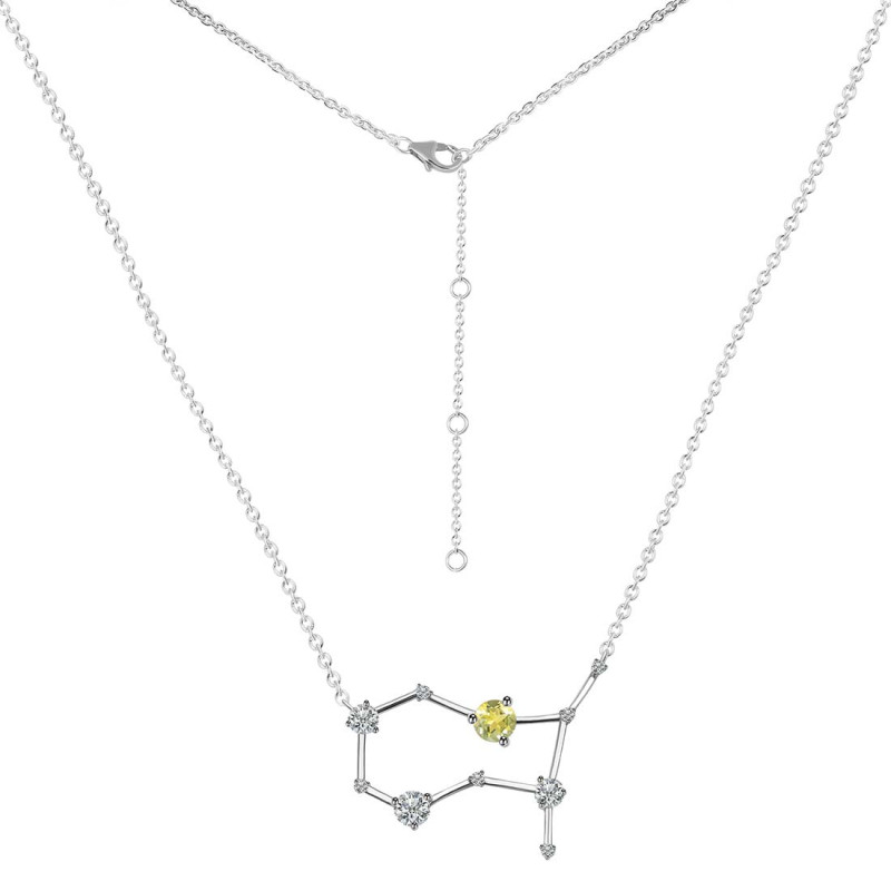 Gemini Zodiac Star Constellation Lemon Quartz & White Topaz Necklace