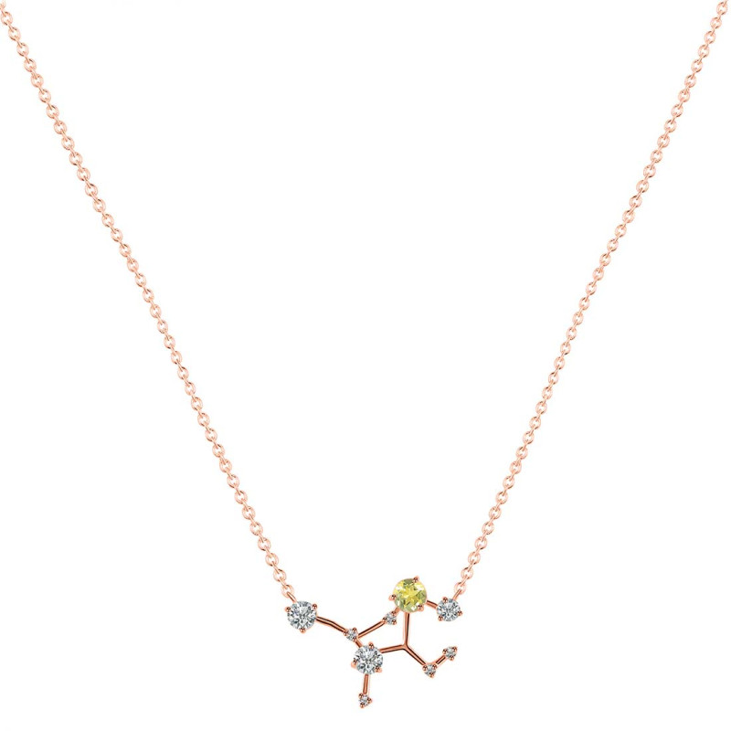 Virgo Zodiac Star Constellation Lemon Quartz & White Topaz Necklace LEM-RDN-491.