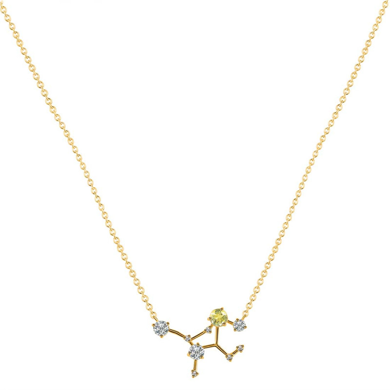 Virgo Zodiac Star Constellation Lemon Quartz & White Topaz Necklace LEM-RDN-491.