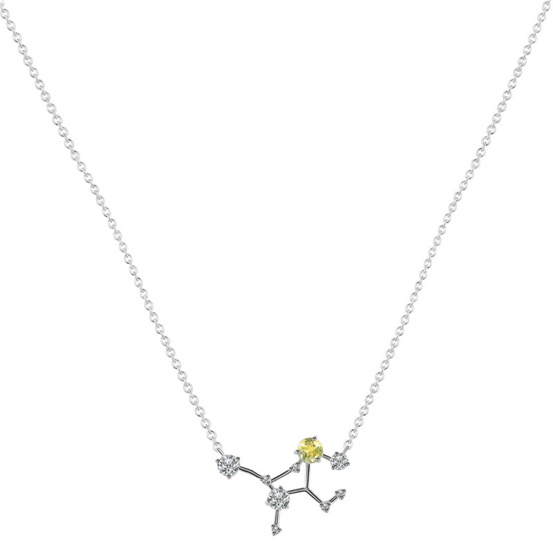 Virgo Zodiac Star Constellation Lemon Quartz & White Topaz Necklace LEM-RDN-491.