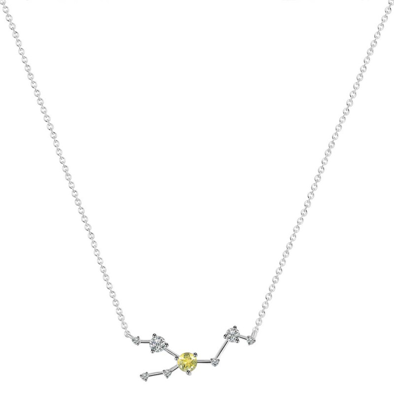 Taurus Zodiac Star Constellation Lemon Quartz & White Topaz Necklace LEM-RDN-492.