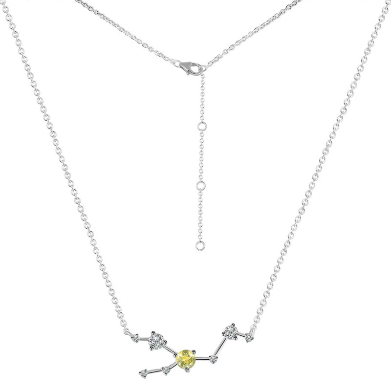 Taurus Zodiac Star Constellation Lemon Quartz & White Topaz Necklace