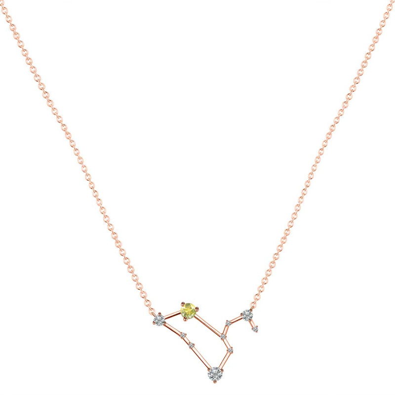 Leo Zodiac Star Constellation Lemon Quartz & White Topaz Necklace LEM-RDN-493.