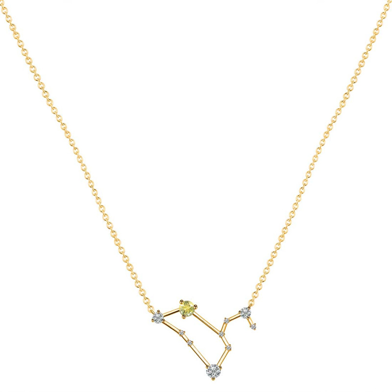 Leo Zodiac Star Constellation Lemon Quartz & White Topaz Necklace LEM-RDN-493.