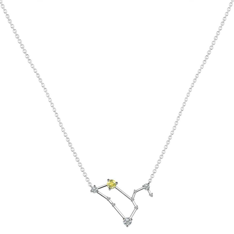 Leo Zodiac Star Constellation Lemon Quartz & White Topaz Necklace LEM-RDN-493.