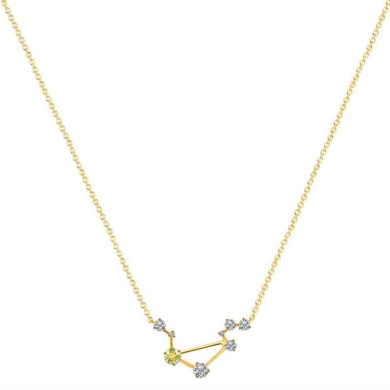 Libra Zodiac Star Constellation Lemon Quartz & White Topaz Necklace LEM-RDN-494.