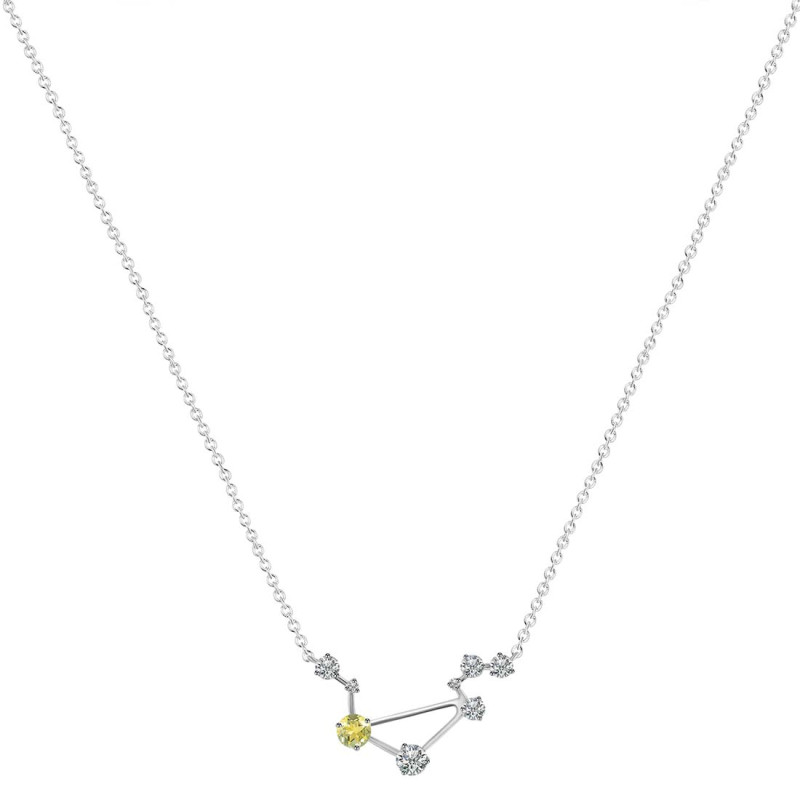Libra Zodiac Star Constellation Lemon Quartz & White Topaz Necklace LEM-RDN-494.