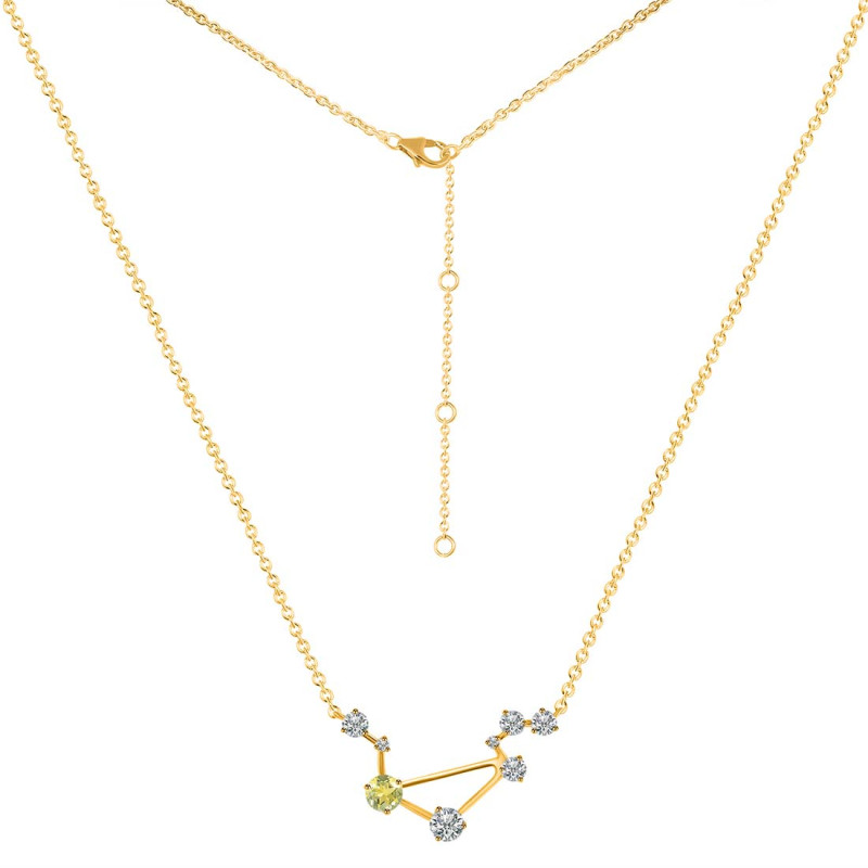 Libra Zodiac Star Constellation Lemon Quartz & White Topaz Necklace LEM-RDN-494.