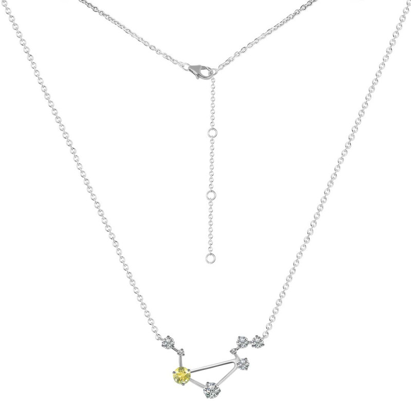 Libra Zodiac Star Constellation Lemon Quartz & White Topaz Necklace