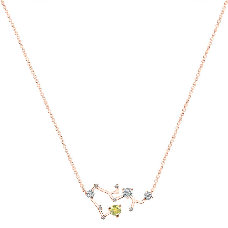 Sagittarius Zodiac Star Constellation Lemon Quartz & White Topaz Necklace LEM-RDN-496.