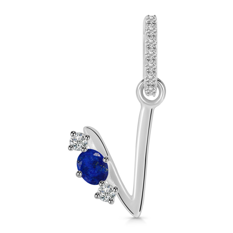Lapis & White Topaz Alphabet V Pendant LLP-RDA-100.