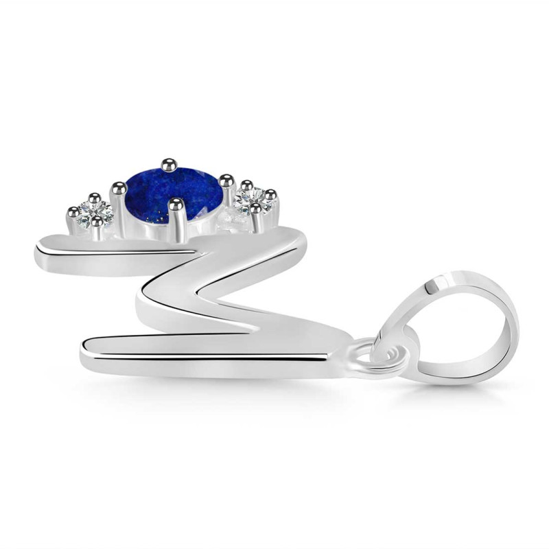 Lapis & White Topaz Alphabet M Pendant