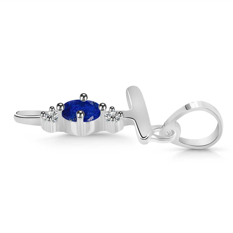 Lapis & White Topaz Alphabet T Pendant