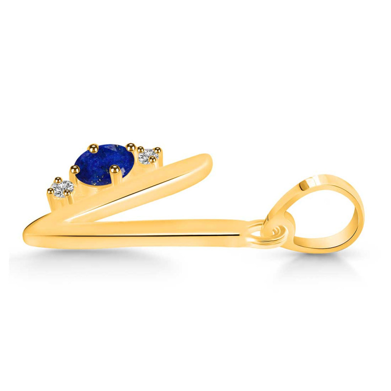 Lapis & White Topaz Alphabet V Pendant LLP-RDA-22.