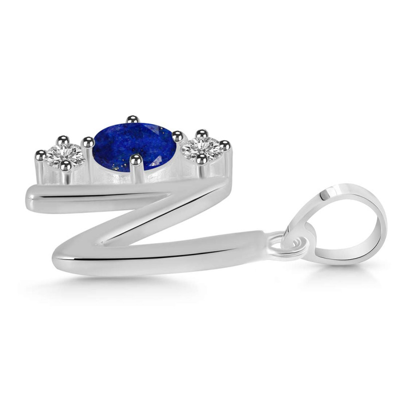Lapis & White Topaz Alphabet N Pendant